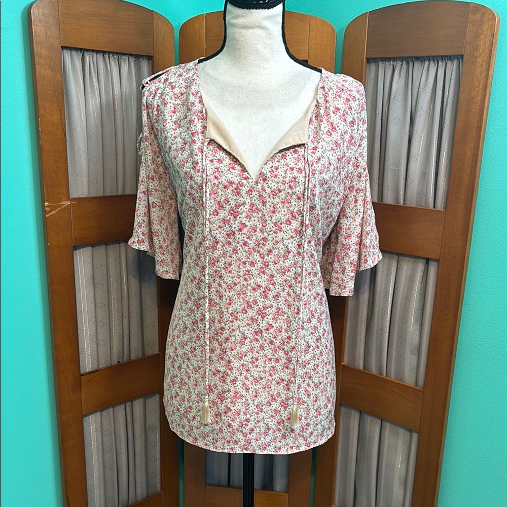 DAVI & DANI Pink cold shoulder Blouse